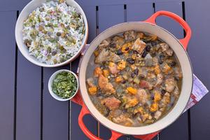 You can make this colorful stew several days in advance and warm it gently on the stovetop, and the slaw offers a little cool down on the side. (JeanMarie Brownson/TCA)