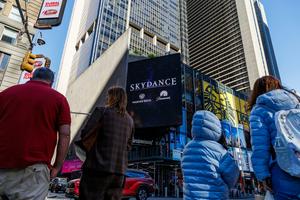 A Skydance billboard outside of Paramount headquarters in Times Square in New York on Oct. 6, 2026. Adam Gray/Getty Images