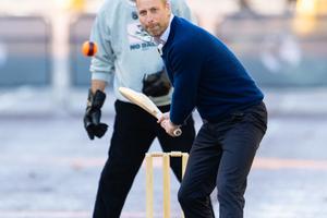 Bang Showbiz / William, Prince of Wales, playing street cricket on The Mall.