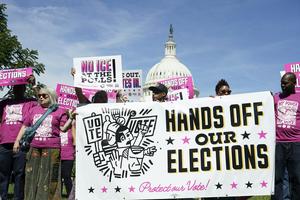 Concern about election interference by the Trump administration sparked this rally in Washington, D.C., on Sept, 15, 2026. Leigh Vogel/Getty Images for People's Action Institute