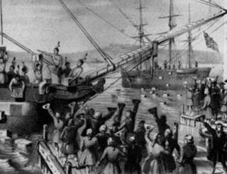 Artist's depiction of the Boston Tea Party