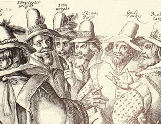 Drawing of the conspirators in the Gunpowder Plot