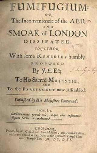 In his 1661 treatise Fumifugium, John Evelyne described health risks from breathing coal smoke.
              University of California San Diego Libraries/Wikimedia